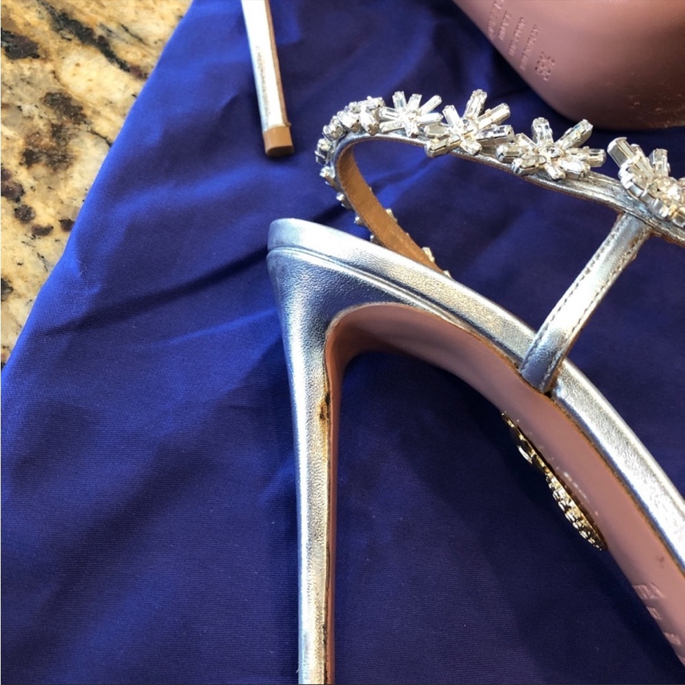 Aquazurra Chateau 105 Crystal Embellished Silver Sandal Stiletto - Picture 5 of 6